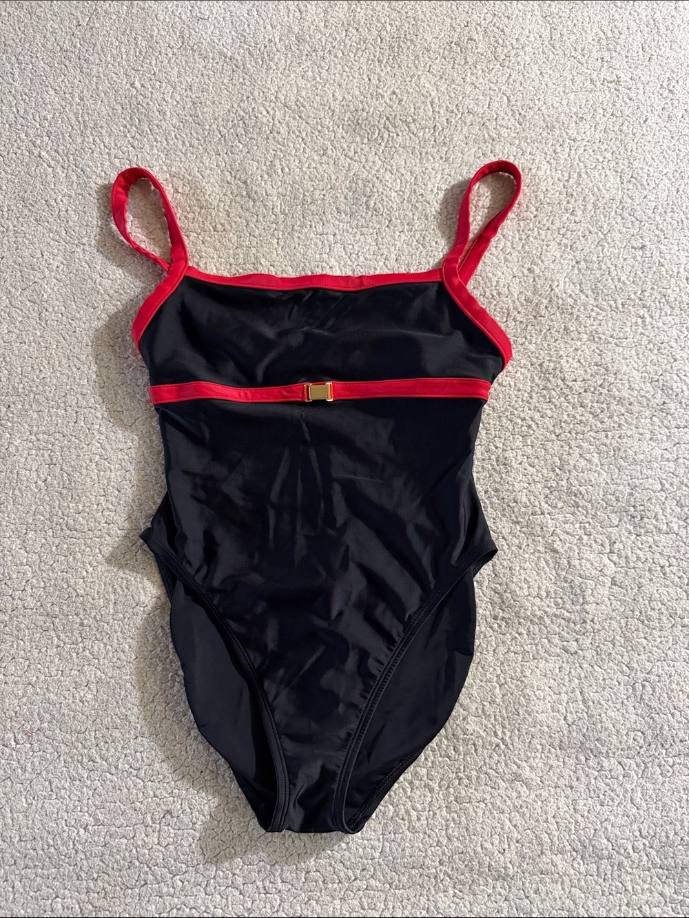 Anne Cole Black One-Piece Swimsuit with Red Trim and Gold Accent Size 12